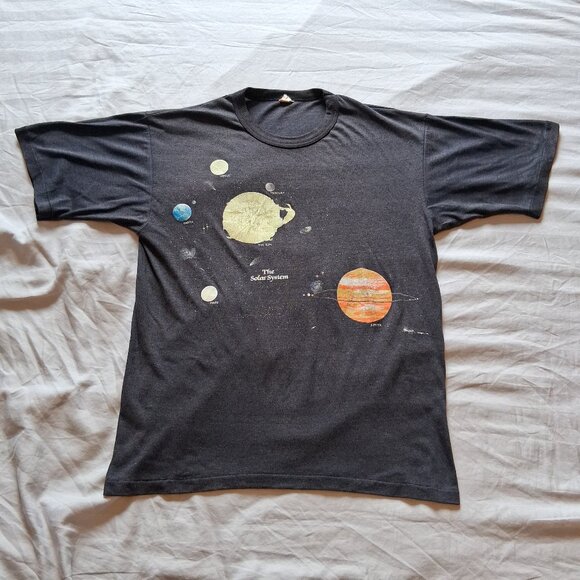1986 Teena Houck Harlequin The Solar System Single Stitch Black T-Shirt Adult L - Picture 1 of 12